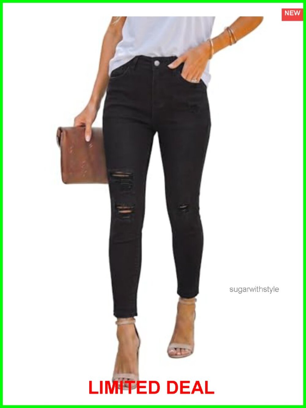 Cropped Skinny High Waisted Distressed Ripped Stretchy Denim Jeans